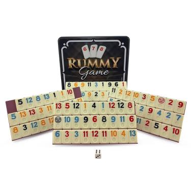 Imagem de Jogo Rummy Hoyle Games 106 Peças Jogo de Tabuleiro Rummikub Com 4 Suportes e Estojo Lata