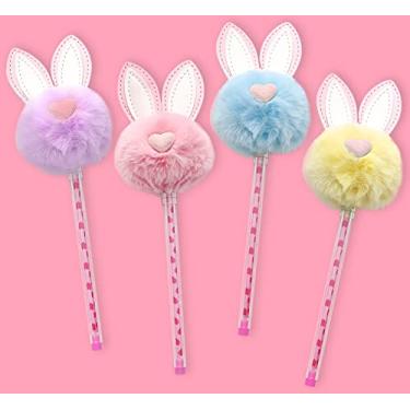 Imagem de KRIZJUES Canetas de pompom de pele fofa, canetas de material escolar kawaii, lindas canetas de tinta de gel para meninos e meninas, adequadas para escrever, presentes para crianças e professores,