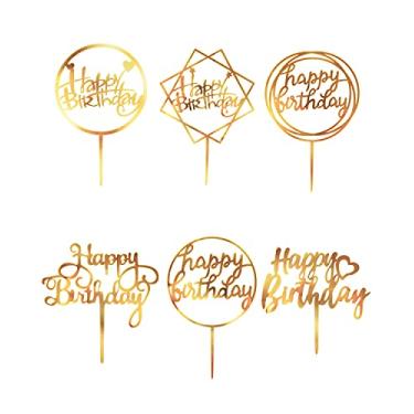 Imagem de Topos de bolo de feliz aniversário, 18 peças de decoração de bolo de acrílico, purpurina dupla face de bolo de aniversário para crianças ou adultos