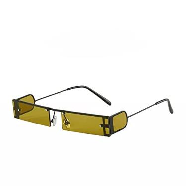 Imagem de Óculos de Sol Retangular Pequeno Feminino Punk Designer Vintage Quadrado Preto Óculos de Sol Armação Pequena Moda Legal Óculos Feminino UV, Preto Amarelo, Tamanho Único