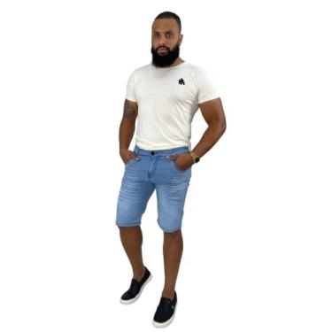 Imagem de Bermuda Masculina Jeans Slim Fit Com Elastano Lisa Premium cor:Jeans/Azul-medio;tamanho:46