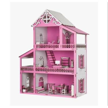 Casa Casinha Grande 80 Cm P/ Boneca Com Móveis