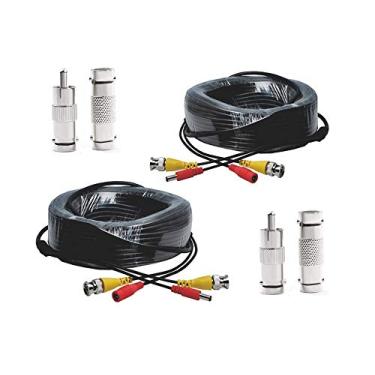 Imagem de Pacote com 2 cabos de alimentação de 50 pés BNC Vedio pré-fabricados Al-in-One, cabo de vídeo BNC para sistema de segurança CCTV de vigilância com conectores