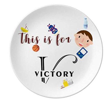 Imagem de Prato de porcelana Letter Expression Victory para jantar redondo menino homem