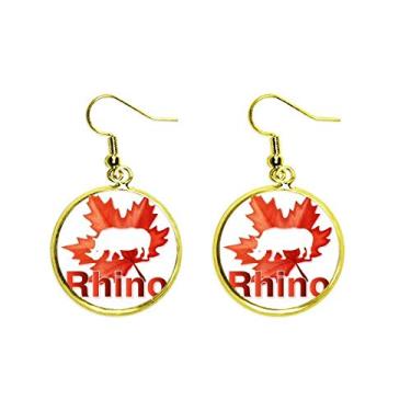 Imagem de Brinco de gota dourada feminino com contorno de folhas de rinoceronte