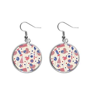 Imagem de Brinco feminino com balão de balão dos EUA com estrela e bandeira de coração