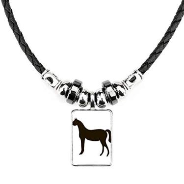 Imagem de DIYthinker Colar de cavalo preto com pingente de corda de couro Torque
