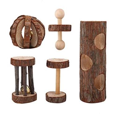 Imagem de Labuduo Brinquedo de madeira feito à mão, pequenos suprimentos para animais, brinquedo de morder segurança para hamsters de animais de estimação