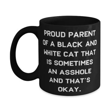 Imagem de Nice Black and White Cat Gifts, Proud Parent of a Black and White Cat That is Sometimes an, Funny 325 g Caneca de 425 g para amantes de gatos de amigos
