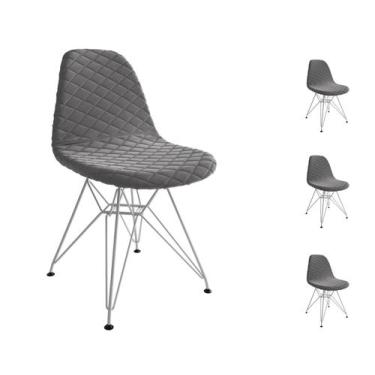 Imagem de Kit 4 Cadeira Jantar Estofada Grafite Eames Base Ferro Branco - Impéri