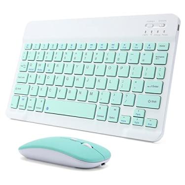 Imagem de Combo de teclado e mouse Bluetooth recarregável para iPad, teclado de mouse portátil ultrafino sem fio para iPad Pro Air Mini, iPhone, Samsung, tablet, celular, Android, iPadOS/iOS 13 e acima (verde
