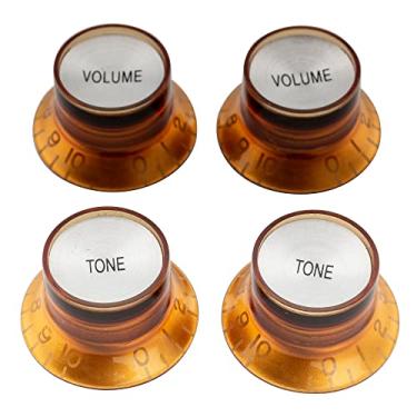 Imagem de Musiclily Pro Polegadas Reflector Knobs Guitarra Top Hat 2 Volume 2 Tone para EUA Estilo Les Paul SG, Âmbar com Topo Prateado(4 Peças)