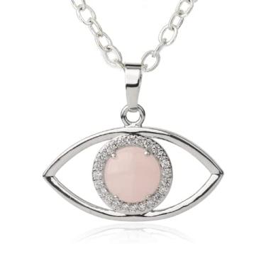 Imagem de CRYSTALFY Colar com olho turco: Colar de prata genuíno com pedra de olho turco disponível em turquesa, ametista, quartzo rosa, quartzo transparente, lápis-lazúli, obsidiana, aventurina