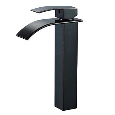 Imagem de VOTON Torneira de vaso de banheiro alta de bronze esfregado a óleo cachoeira torneira única torneira de pia de banheiro preta torneira de lavatório de um furo