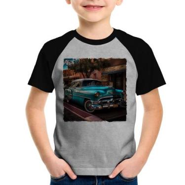 Imagem de Camiseta Raglan Infantil Carro Clássico Azul - Foca Na Moda