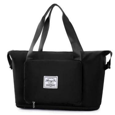 Imagem de TOKSHOP Bolsa Academia Feminina Expansível Impermeável Bolsa Mala de Mão para Viagem Treino Passeios (Preto)