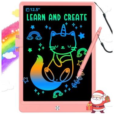 Imagem de BUKEBU Tabuleta de escrita LCD, bloco de desenho colorido de 12,5 polegadas, mesa de desenho eletrônico, blocos de desenho, presentes de viagem para crianças de 3, 4, 5, 6, 7, 8 anos de idade, meninos
