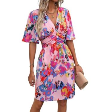 Imagem de Camisa Feminina Allover Print Twist Front Dress (Color : Pink, Size : CH)