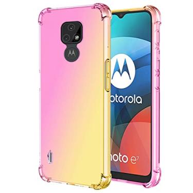 Imagem de Ueokeird Capa para Moto E7, Motorola E7, capa de telefone transparente e fofa gradiente, fina, antiarranhões, flexível, capa protetora à prova de choque para Motorola Moto E7 (rosa)