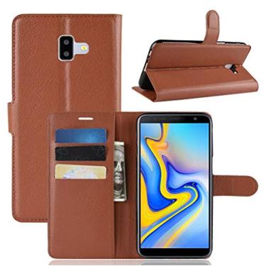 Imagem de Capa para Samsung J6 Plus, carteira flip de couro PU premium com compartimento para cartão, suporte e fecho magnético [capa interior à prova de choque de TPU] Compatível com Samsung J6 Plus