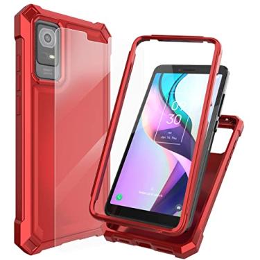 Imagem de Ailiber Capa de telefone para TCL IONX, capa TCL ION V com protetor de tela, proteção de estrutura de camada dupla, amortecedor de TPU para cantos com absorção de choque, capa protetora resistente para telefone TCL ION X/TCL IONV-vermelha