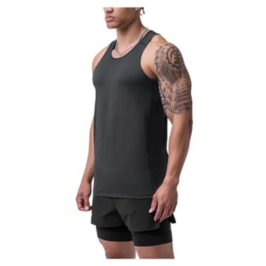 Imagem de Camiseta regata masculina com estampa de letras e gola redonda, malha respirável, costas nadador, Cinza escuro, M