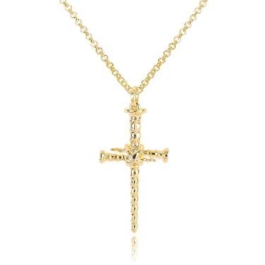 Imagem de Colar de cruz para mulheres e meninas, colar de crucifixo delicado banhado a ouro 14K, colar com pingente de cruz de ouro CZ Faith, pingente de cruz de diamante, colar de cruz de zircônia cúbica