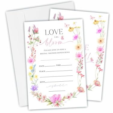 Imagem de 25 cartões de convite de chá de panela com envelopes - Love In Bloom - Blush floral dupla face preencher estilo convites para recém-casados, casamento e chá de panela, lembrancinhas de festa e