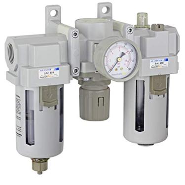 Imagem de Filtro PneumaticPlus SAU400-N06G Compressed Air Regulator Lubrificador Combo 3/4" NPT - Poly Tigela, Drenagem Manual, Bracket, Medidor