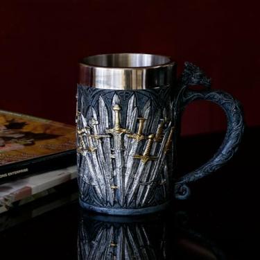 Imagem de alikiki Caneca de café medieval Game of Sword Thrones Dragão 600 ml - Legends of the Swords Beber cerveja caneca caneca caneca de tanque LOTRS D&D presentes para homens mulheres dragão colecionador