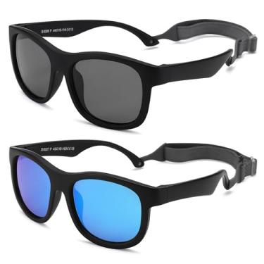 Imagem de LIU·WEN Óculos de sol polarizados fofos para bebês com alça - armação flexível para bebês recém-nascidos de 0 a 24 meses, A4 preto/cinza + rosa verde/azul espelhado, Medium