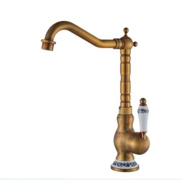 Imagem de Torneira para pia de pia de latão antigo, torneira fria com misturador, alça única, montagem no deck, torneiras de rotação de latão para banheiro, altura b antiga