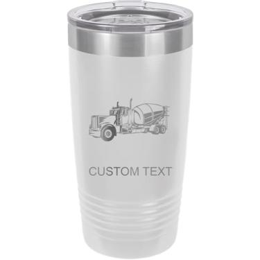 Imagem de Caminhão betoneira de 590 ml copo de aço inoxidável isolado a vácuo personalizado de parede dupla gravado a laser, caneca de café, personalizado, branco