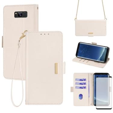 Imagem de Asuwish Capa de celular para Samsung Galaxy S8 capa carteira com protetor de tela de vidro temperado e alça de pulso com bloqueio de RFID, suporte para cartão de crédito, suporte para celular S 8 8S