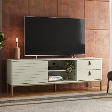 Imagem de Rack Industrial Frizado Dior P/Tvs até 65 Polegadas 162cm 2 Gavetas Off White - Olivar Móveis