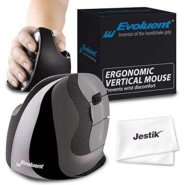 Imagem de Evoluent Mouse ergonômico VMDM VerticalMouse D médio para mão direita com conexão USB com fio mais pano de microfibra Jestik - Pacote econômico