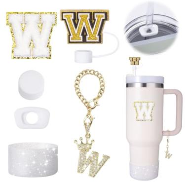 Imagem de Mity Rain Conjunto de acessórios Stanley Cup Tumbler - tamanhos de 850 g e 1134 g, incluindo tampa de palha, pingente de iniciais de copo personalizáveis, adesivo, bota de silicone, tampa redonda e