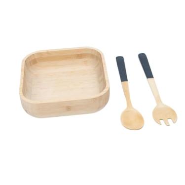 Imagem de Oikos - Kit Bowl de Bambu Quadrado e Utensílios para Salada Preto 3 Peças