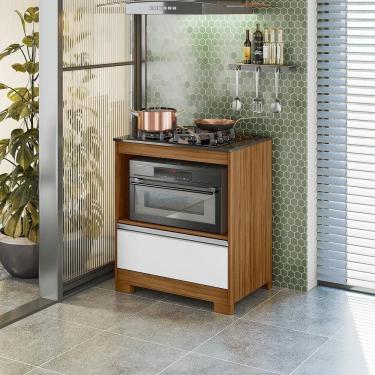 Imagem de Balcão Modulado Para Forno E Cooktop 75cm 1 Gaveta Moscou Notável Freijó/branco
