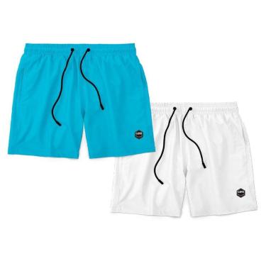Imagem de Kit 2 Bermudas Life Lisa Short Liso Masculino Básico Mauricinho Tactel - Azul+Branco-Unissex