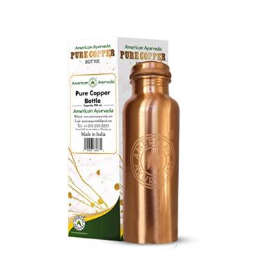 Imagem de A Garrafa de água American Ayurveda 100% cobre puro para beber, sem juntas, à prova de vazamento, benefícios de saúde Ayurveda natural, garrafa de cobre, água alcalina capacidade de 600 ml (590 ml)