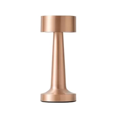 Imagem de Luminária Abajur de Mesa Moderna, Pequena 9x21cm, Cromada sem Fio com Controle de Toque e Dimmer (Rosê)
