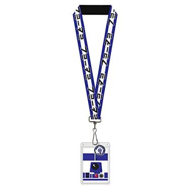Imagem de Porta-crachá com pingente Star Wars Aurebesh R2D2 listra azul branco preto