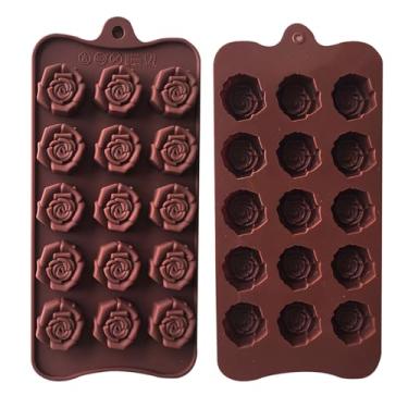 Imagem de AUOCATTAIL 2 peças de moldes de silicone rosa, 15 cavidades, mini forma de rosa, chocolate doce, molde de silicone para bolos faça você mesmo, biscoitos de flores, mousse de chocolate, sorvete, para