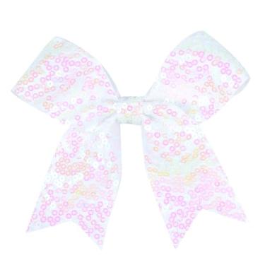 Imagem de Clipe de laço de torcida com glitter - laço de cabelo de lantejoulas de 12 cm com cauda para meninas adolescentes softball, roupa de líder de torcida, uniforme - branco