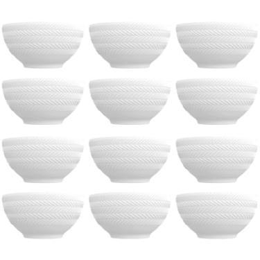 Imagem de 12 Bowls de Porcelana Germer 400ml Branco com Relevo Chevron Cumbuca para Petiscos Caldos Sobremesas