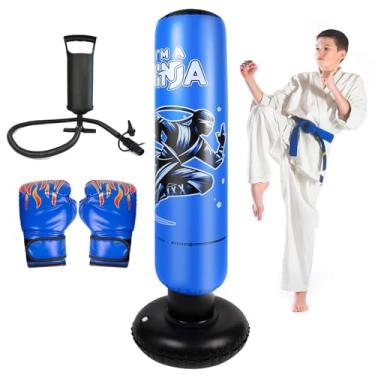 Imagem de Onirii Saco de pancadas inflável maior para crianças com luvas de boxe, saco de boxe Ninja alto 152 cm, presentes para meninos e meninas de 5 a 12 anos para Taekwondo, MMA e Karatê para prática