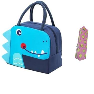 Imagem de Bolsa Térmica Infantil para Lanche com Estampas de Animais Divertidos - Ideal para Piqueniques, Escola, Academia e Trabalho, Inclui Pochete Estojo para Lápis