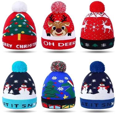 Imagem de Geyoga 6 peças de gorro de Natal inverno com punho de rena, gorro quente de crochê para mulheres e homens (estilo fofo)