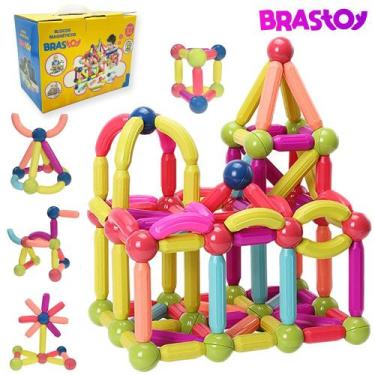 Imagem de Bloco de Montar Magnético Infantil Brinquedo Educativo Kit Criativo Pe